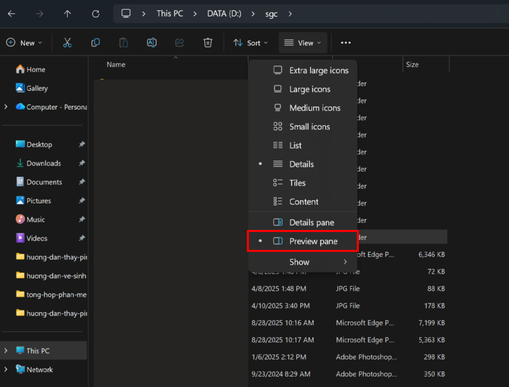 Hướng Dẫn Bật Preview Pane Để Xem Trước File Trên Windows
