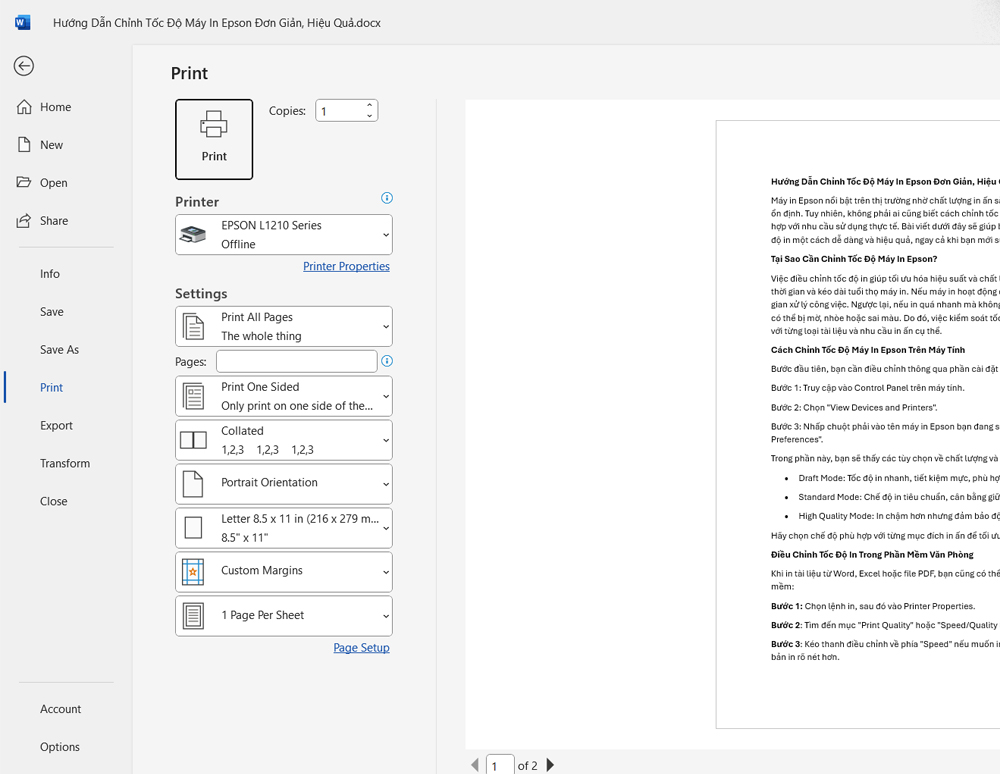 Hướng Dẫn Chỉnh Tốc Độ M&aacute;y In Epson 