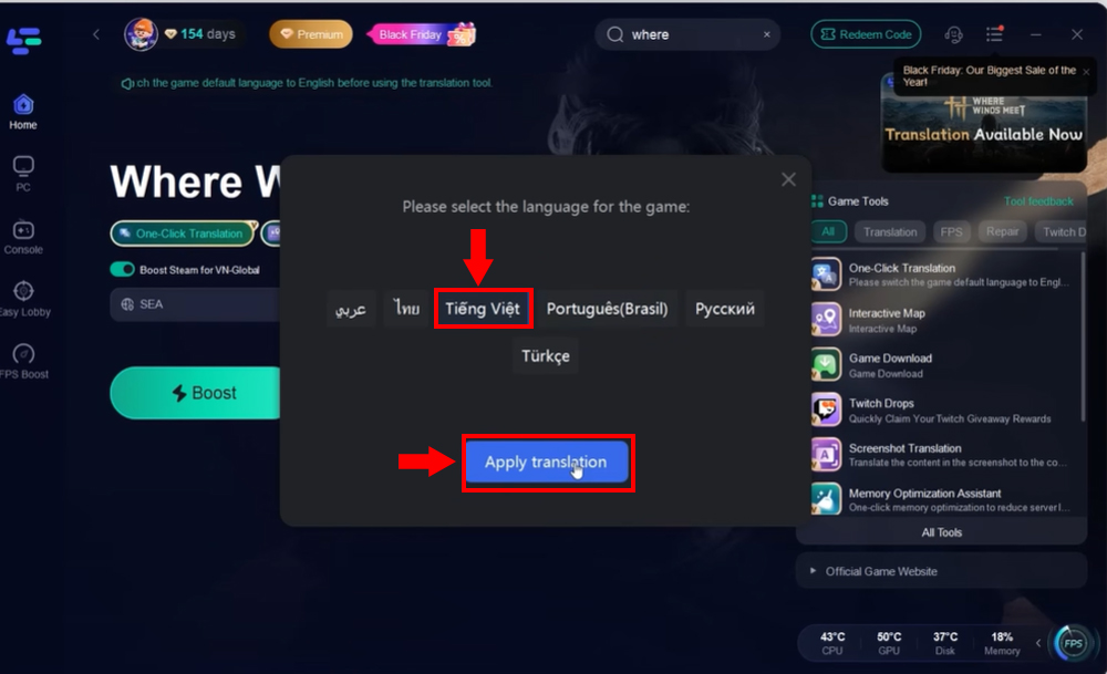 Hướng Dẫn Việt Hóa Game Where Winds Meet Bằng LagoFast