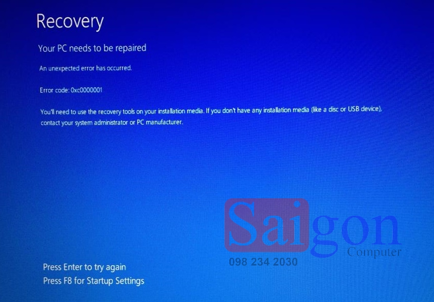 Khắc phục lỗi Recovery Your PC needs to be repaired